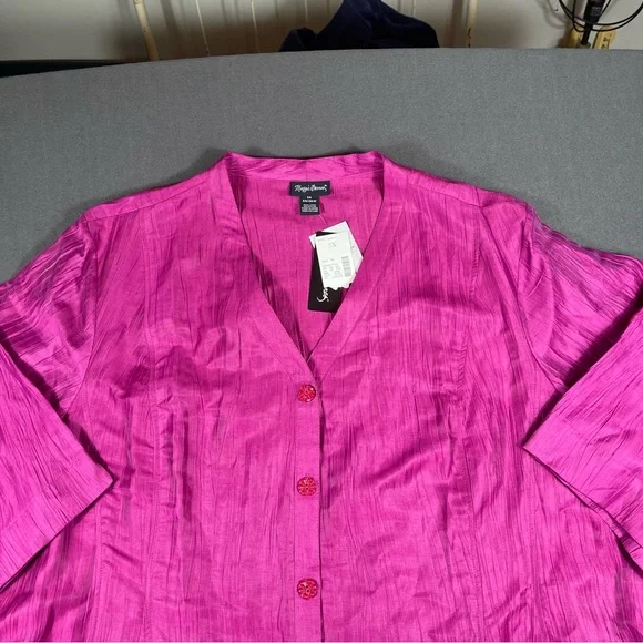 NWT Maggie Barnes Women Pink Purple Linen Blend Button Up Blouse Top Shirt Sz 5X - Picture 2 of 11